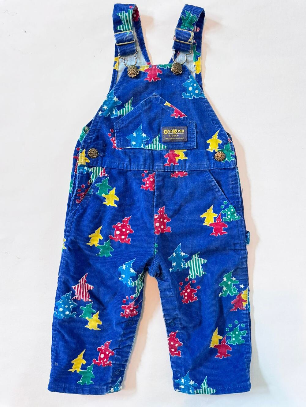 Vintage OshKosh Clown Print Blue Corduroy Overalls 24 Months